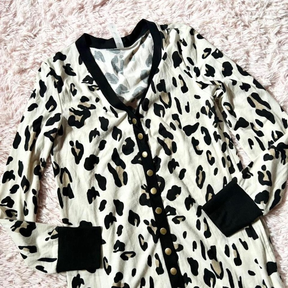 Leopard‎ Animal Print Edgy Rustic Tunic Length Snap Cardigan Womens S Southern - Picture 2 of 5